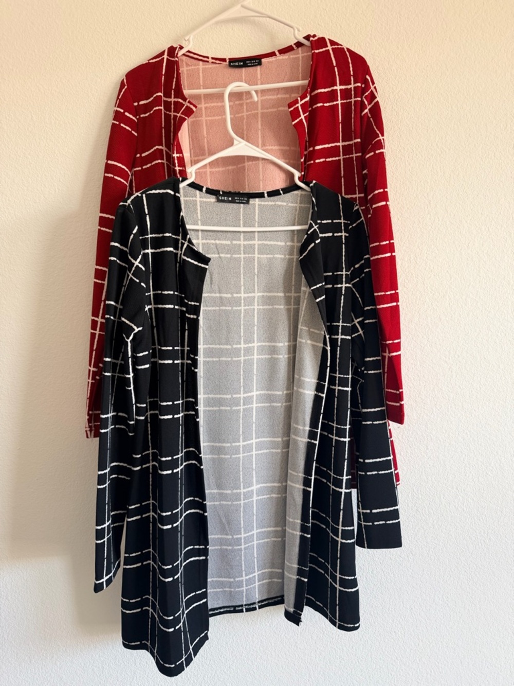 SHEIN Grid Open-Front Cardigan - Red & Black